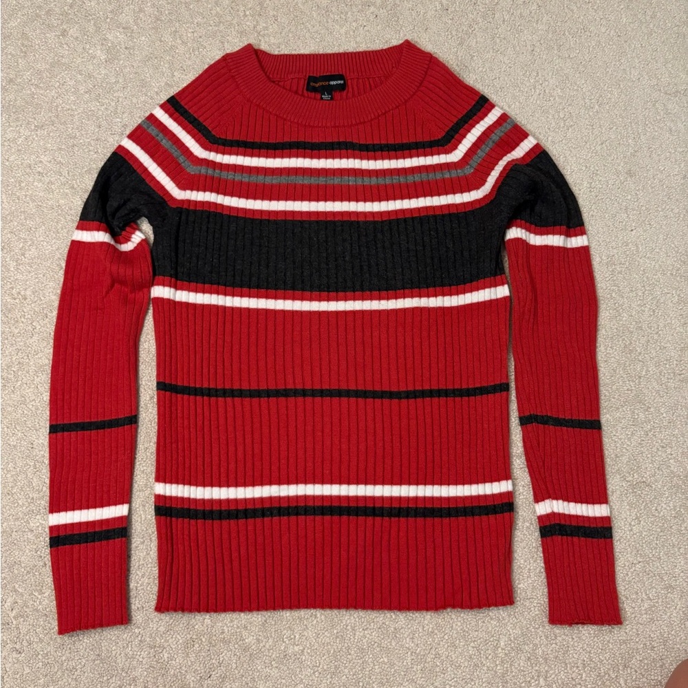 Red and Black Striped Juniors Sweater